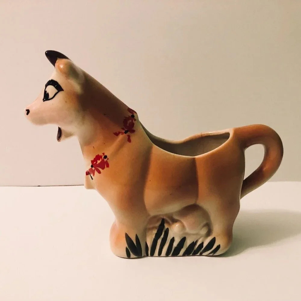 Vintage McMaster Pottery Cow Creamer Canada 7 Inch Long Flaws
